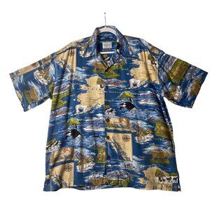 David Carey Originals Alaska Theme Map Print Novelty Shirt Men XL Cotton Blend